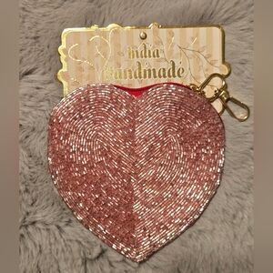 New India Handmade Pink Beaded Zippered Clutch